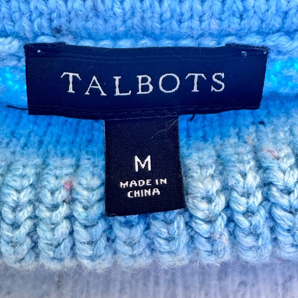 Talbots Turtleneck Sweater Womens Medium Teal Confetti Knit Button Side Cozy - Picture 8 of 10